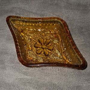 Indiana Glass Amber Floral Design Trinket Dish